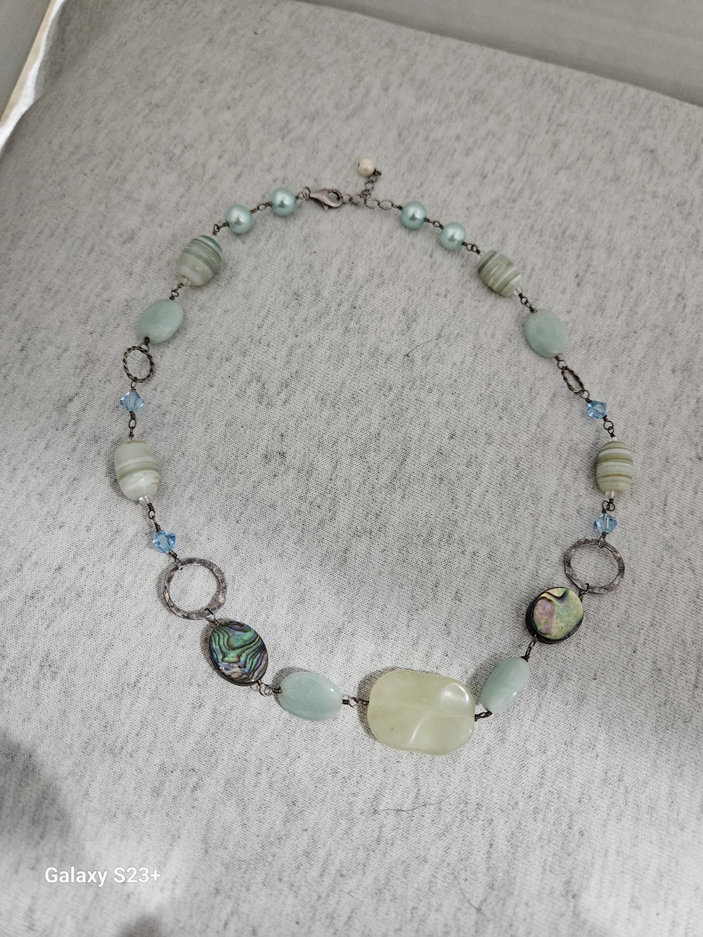 Seafoam Green Mixed Stone Necklace with Abalone Accents